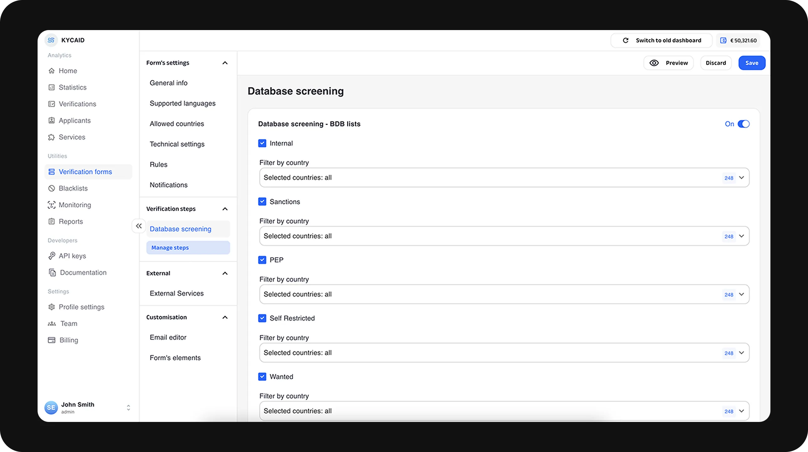 Database screening